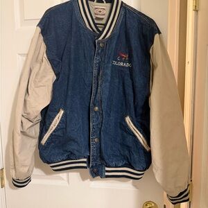 Vintage Time square sportswear denim bomber “Colorado” Blue and Cream